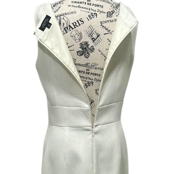 Tahari Ivory Gold Shimmer Sheath Dress Size 8 - Picture 8 of 13